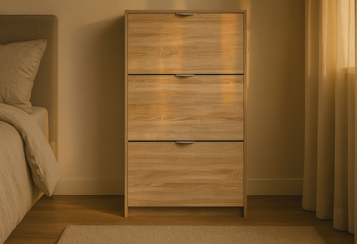 Απεικονίζεται η παπουτσοθήκη σε ένα υπνοδωμάτιο.